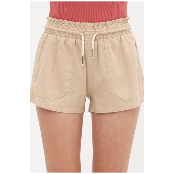 Linen Drawstring Pocket Shorts Taupe 2120 - Picture 8 of 9